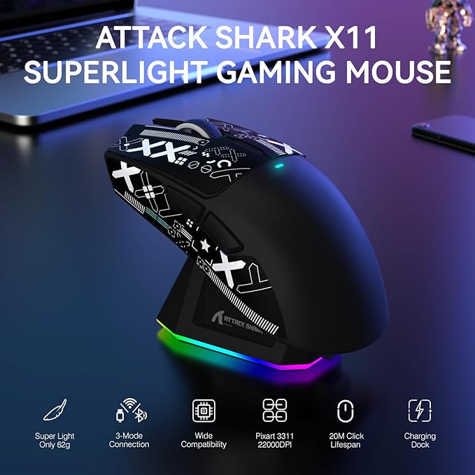 ATTACK SHARK X11 &amp X68 PRO HE Wireless Gaming ComboRapid Trigger Hall Effect Magnetic Switch 8K KeyboardUltra-Light 22K DPI PAW3311 Optical Sensor MouseRGB Backlit Tri-Mode with Coiled Cable-Gr
