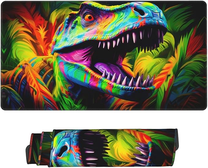 Colorful Dinosaur Mouse Pad Non Slip Large Desk Keyboard Mat Gaming Protection Pad 16X29.5 Inch