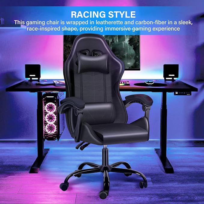 CYJZH Racing Video Backrest and Seat Height Recliner Gaming Office High Back Computer Ergonomic Adjustable Swivel Chair Without footrest Black blp123