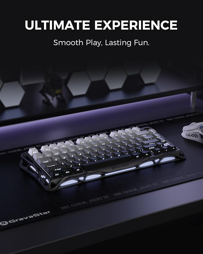 GravaStar Mercury K1 75% Wireless Mechanical Gaming Keyboard Aluminum Alloy Gasket Compact Custom Keyboard Hot-Swap Socket Linear Switches RGB Backlit - Gradient Black