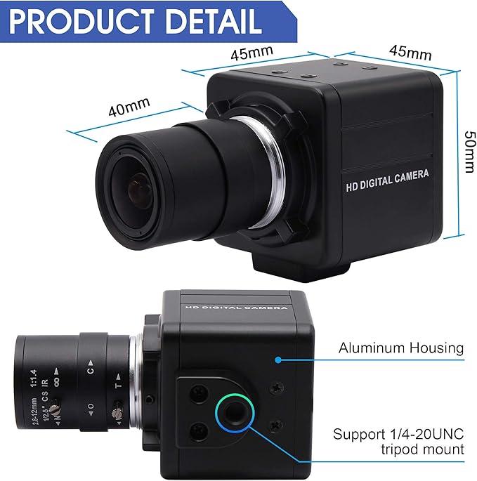 USB Camera 4K Ultra HD Mini Webcam with 2.8-12mm Optical Zoom Lens Camera High Speed USB2.0 30FPS Web Camera for MacWindowLinuxAndroid