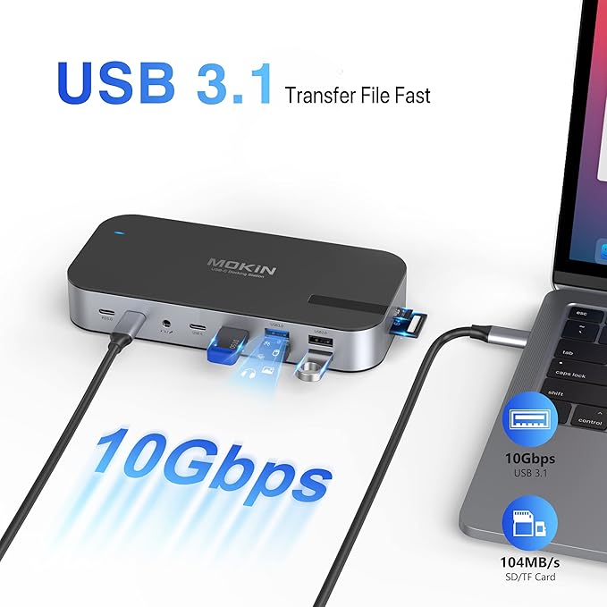 MOKiN Laptop Docking Station 4 Monitors 16 in 1 USB C Docking Station Triple Monitor USB C Dock with 2 HDMI DP 100W PD USB 3.1/3.0/2.0 RJ 45 Ethernet SD/TF Audio for Dell/HP/Lenovo/Asus/Acer