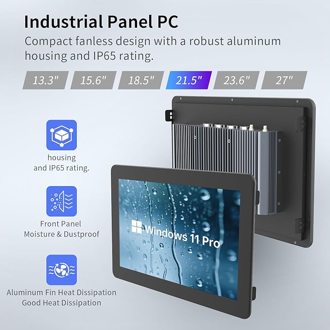 21.5 inch Indusrial Panel PCIndustrial Embedded Panel PCFanless Panel Computer All in One Windows 10 ProI3 16GB RAM 512GB ROM4xUSB3.02xUSB2.04xRS232+2xRS4858*GPIOHDMI2xLAN