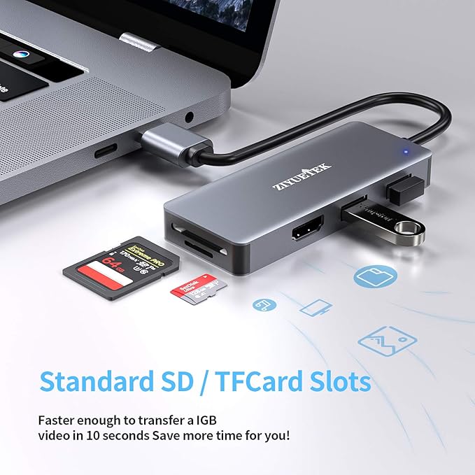 USB to HDMI Adapter 5-in-1 USB hub 3.0 with HDMI 1080p for Extended Monitor PC Laptop Desktop 2 USB Ports SD and Micro SD Card Reader Support Windows MACOS