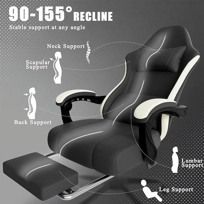 Gaming Chair High Back Fabric Computer Chair with Pocketed Spring Cushion and Footrest Height Adjustable Game Chair with Headrest and Lumbar Support (Beige &amp Black)