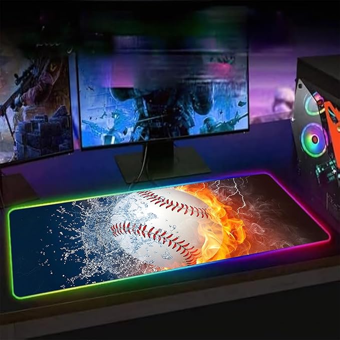XL RGB Gaming Mouse Pad with 14 Light Modes - Light Up Gamer Mouse Pad31.5 x 11.8in Non-Slip Baseball Style Led Large Gamer MousepadBlack Long Glowing Gaming Accessories for DeskWaterproof