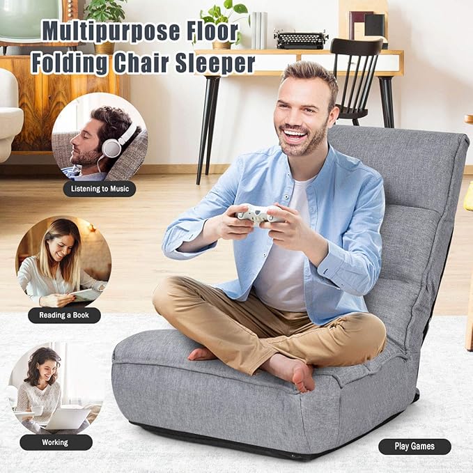 ARLIME 4-Position Adjustable Floor Chair Armless Gaming Chair w/Back Support &amp Soft Cushion Memory Foam Floor Lazy Sofa for Gaming Reading Meditating (Gray)