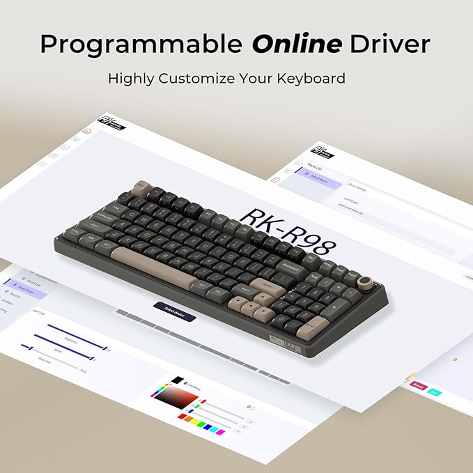 RK ROYAL KLUDGE R98 Pro Wired Mechanical Keyboard 96% Creamy Gaming Keyboard RGB Backlit with Number Pad and Volume Knob Gasket Mount MDA Profile PBT Keycaps Hot Swappable Pre-lubed Linear Switch