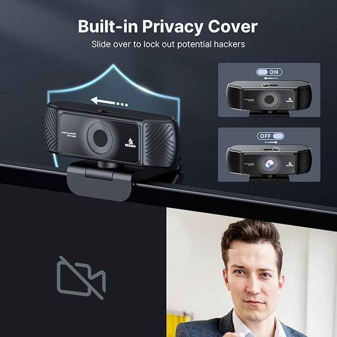 NexiGo 1080P 60FPS Webcam with Software Control and Microphone AutoFocus w/Privacy Cover N680P Pro Computer Web Camera for Skype Zoom Teams Mac PC Laptop Desktop