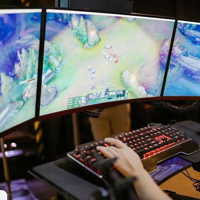 Kado Triple Monitor Setup - 3-Pack 24 1920x1080 Curved Computer Monitor 1500R 75Hz VESA Mount HDMI Office Gaming Hybrid Sim Racing Built-in Speakers (C24 Trio Series)