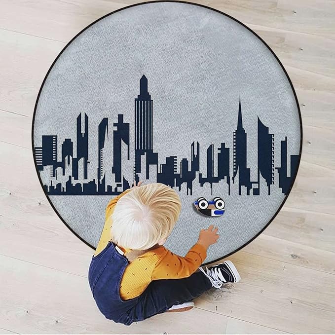 Chicago Gaming Chair Mat for Hardwood Floor Anti-Slip Floor Protector Game Controller Rubber Gaming Computer Chair Mat line Watercolor Urban LandscapeBlack Charcoal Grey Diameter 60 in