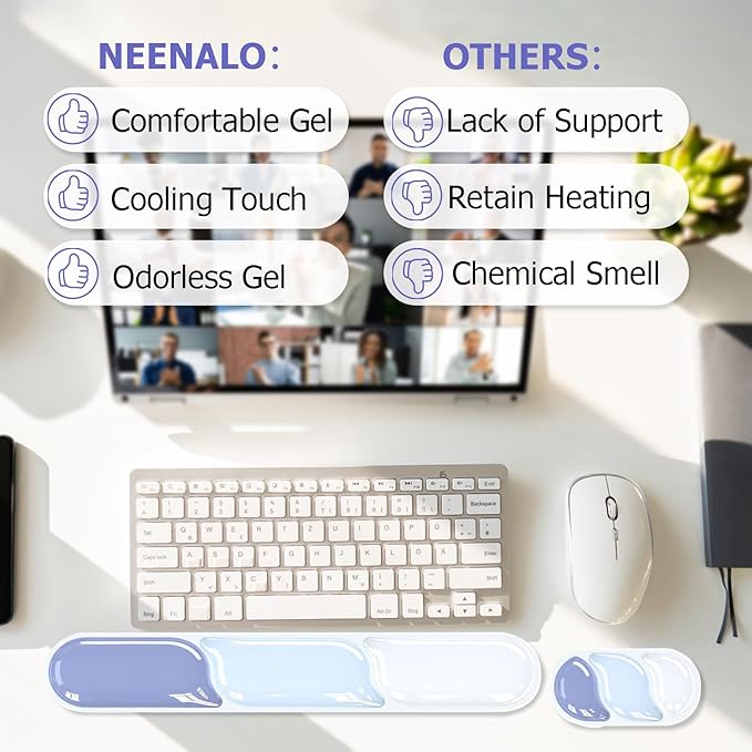 Gel Keyboard Wrist Rest Ergonomic Wrist Rest for Computer Keyboard and Mouse Soft Mouse Wrist Support and Keyboard Pad for Typing Pain Relief Suitable for Office Home Computer Gaming - Blue