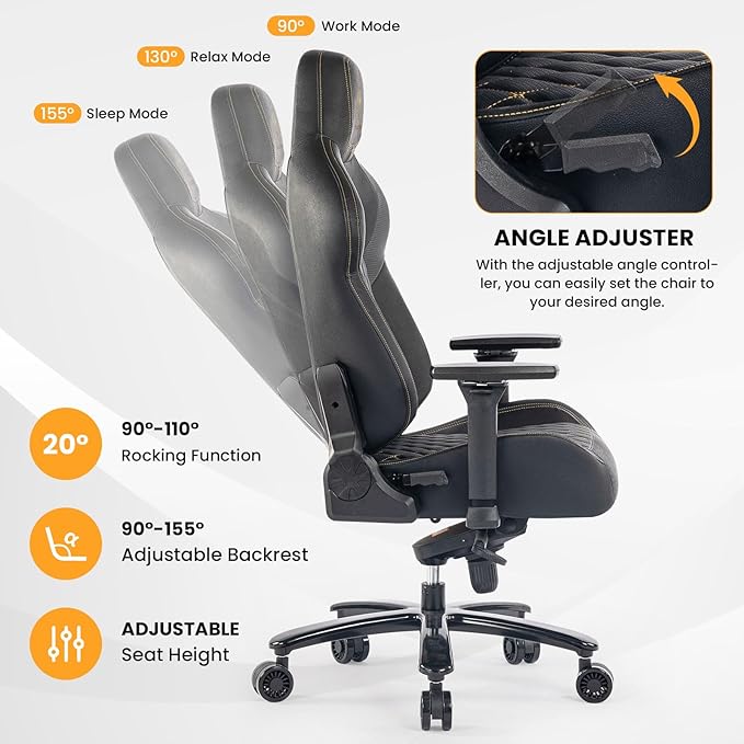 Big and Tall Gaming Chair 440LBS Gaming Chair with Metal Base Memory Foam Lumbar 4D Adjustable Armrest Computer Chair for Heavy People Ergonomic High-Back Computer Chair