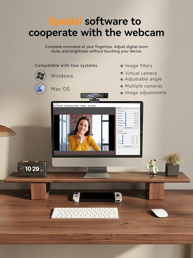 Spedal 4K Webcam with Tripod Wide Angle 120° USB Webcam Sony 1/2.8 Sensor Dual Microphones Remote Control Auto Focus for Video Conferencing Online Meetings Streaming Zoom &amp Teams