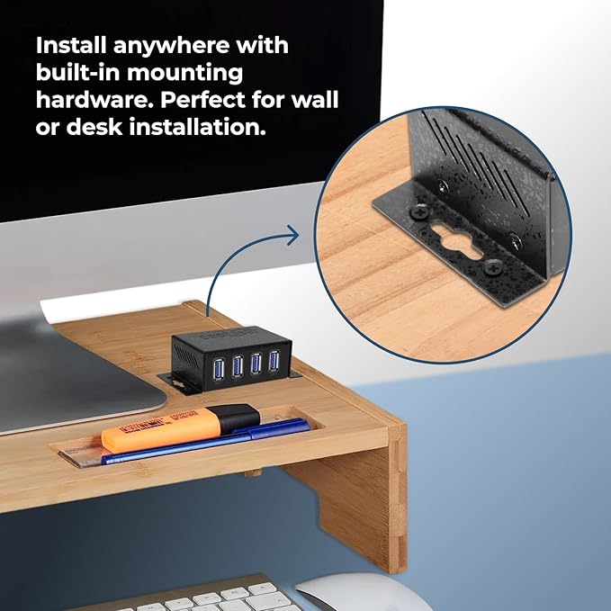 Coolgear 3.2 Gen 1 USB Hub - 4 Port USB Hub with 5Gbps Data Transfers Mountable Metal Housing 5V Power Adapter ESD Surge Protection Bus or Self Powered