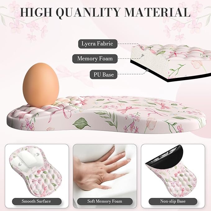 Keyboard Wrist Rest and Mouse pad SetBow Desk Cover matPink Mouse pad with Wrist Rest with Coaster for OfficeNon Slip mat for Women Must Stuff Accessories