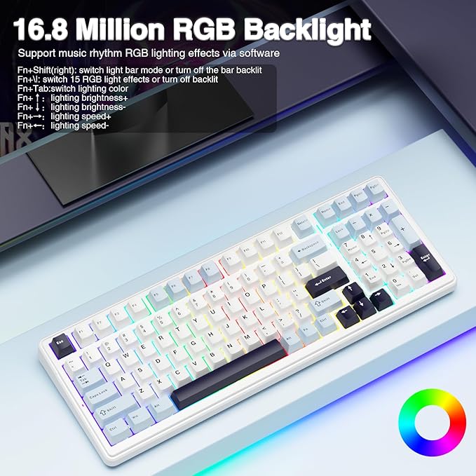 AULA F99 Wireless Mechanical Keyboard Hot Swappable Custom KeyboardPre-lubed Linear SwitchesGasket StructureRGB Backlit Gaming Keyboard (Blue&ampWhite) (Renewed)