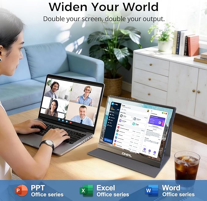 15.6 Portable Monitor FHD IPS – Ultra-Slim Travel Display with USB-C HDMI Built-in Speakers &amp Smart Cover Second Screen for Laptop/PC/Mac/Phone/Gaming Consoles