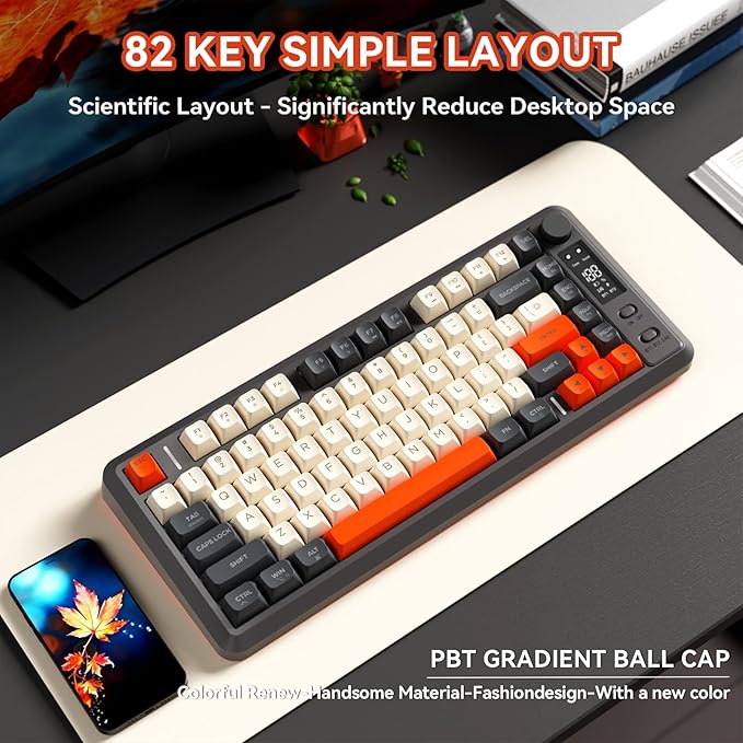 ZIYOU LANG M75 Wireless Gaming Keyboard RGB Backlit Rechargeable 2000mAh Battery Small Membrane But Mechanical Feel Keyboard with Smart Display &amp Knob PBT Gradient keycaps for PC MAC - Shimmer