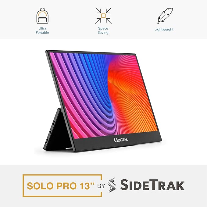 SideTrak Solo Pro 13' Freestanding Portable Monitor | 1080p LED .04' Thin | Kickstand | 10ms Response Time | 60Hz Refresh Rate | USB-C Mini HD | 1.3 lbs. Travel Monitor