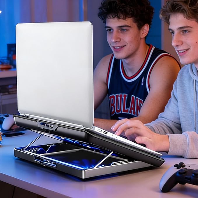 Fan Cooling Pad - Computer Cooler Supports Adjustable Cooler Riser Base | Aluminium Alloy Quiet Laptop Fan for Keyboard Phone Tablet Book Desk Home Workplace Dorm Outdoor Indoor Use