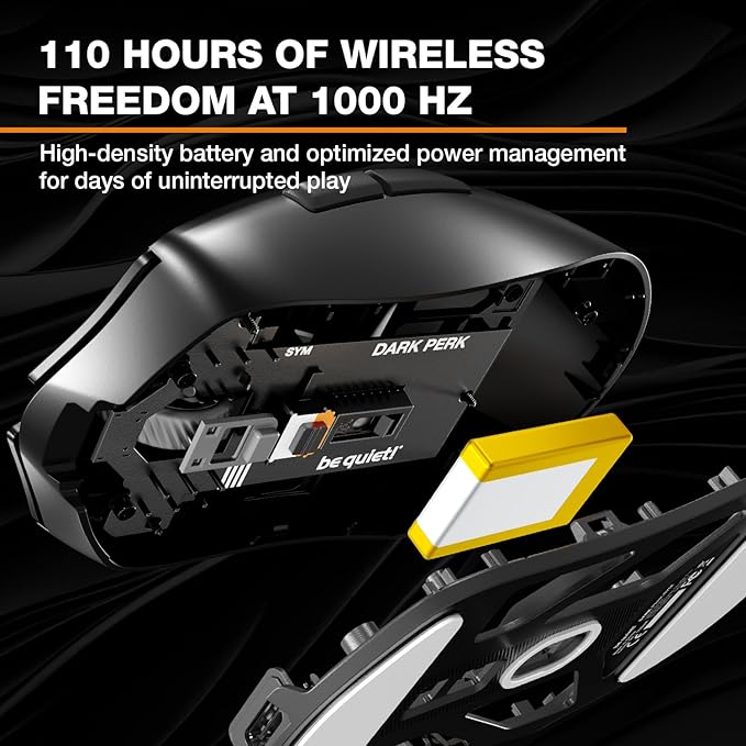 be quiet! Dark Perk Sym PC Gaming Mouse 55g Lightweight Ultra-Long Wireless Battery Life 8000Hz Polling Rate PixArt PAW3950 Sensor 32000 DPI Optical 70m switches 100% PTFE Glide Skates