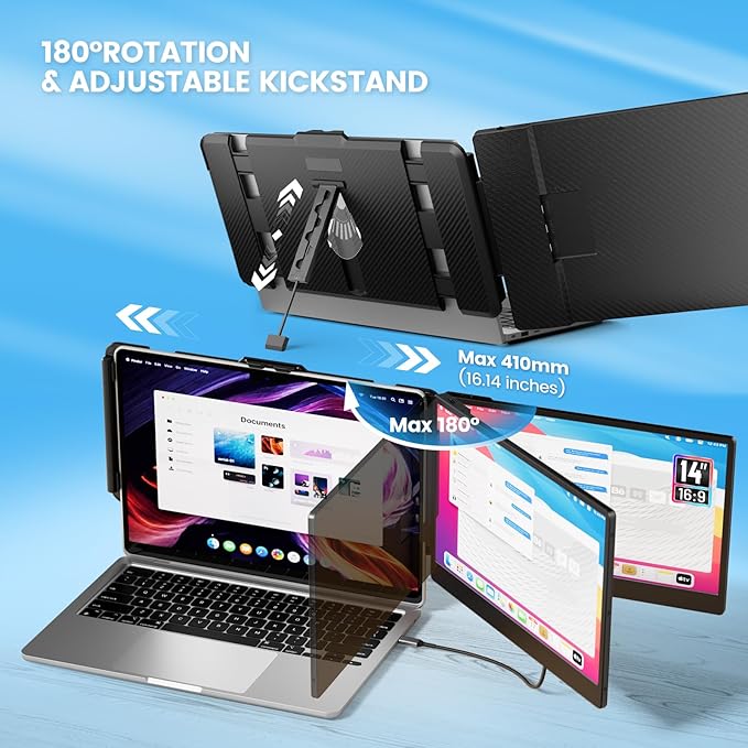 Cenerius 14 Laptop Screen Extender FHD 1080P IPS Portable Monitor for Laptop Dual Screen Monitor Extender Compatible with 13-17 Laptops HDMI/USB-A/USB-C Plug-Play for Windows Mac Android