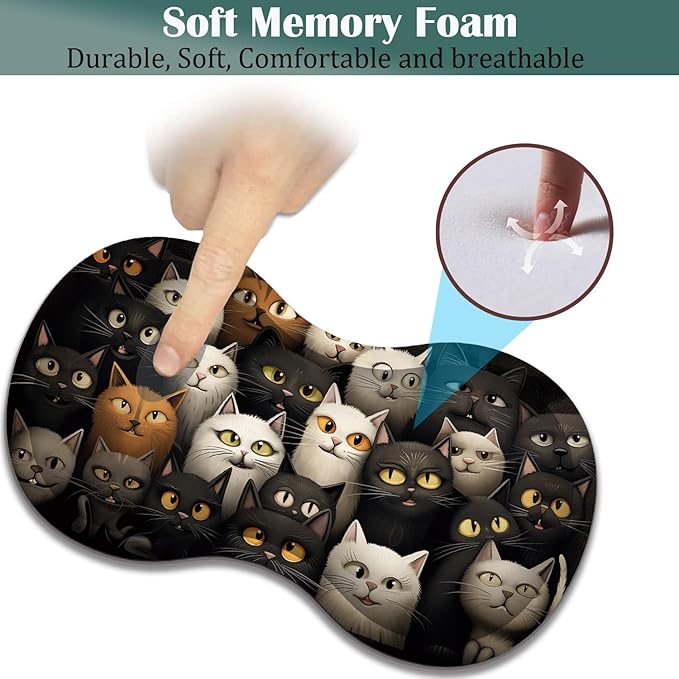Large Game Mouse Pad + Wrist Support Pad + Coffee Coaster Desk Pad with Sewn Edges Anti-Slip Set pad Suitable for Office Work and Home - A Group of Cats