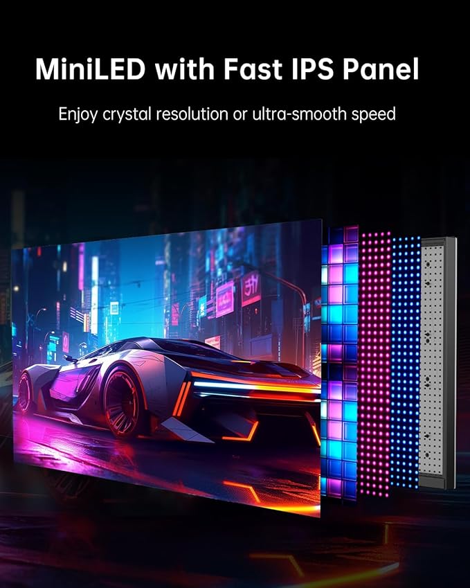 KTC 27 Inch Dual Mode Mini LED Monitor - 4K UHD at 160Hz &amp 1080P FHD 320Hz Gaming Monitor 65W Type-C Port HDR1400 Fast IPS Panel Adaptive-Sync HDMI 2.1 &amp DP 1.4 Height Adjustment VESA(Re