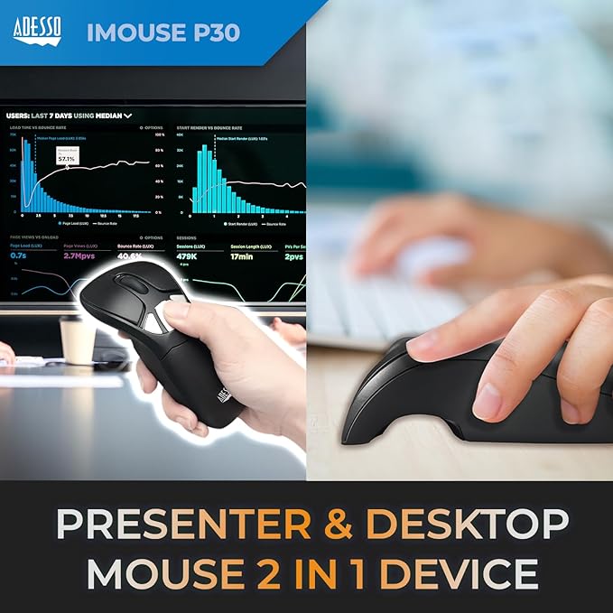 Adesso iMouse P30 Air Mouse GO Plus USB Wireless Cursor Controler for TV Projector Security Camera CCTV Desktop Laptop Presentation Clicker with Charging Stand