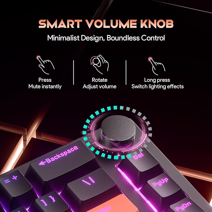 68% Wired Gaming Keyboard with Volume Knob RGB Backlit Mechanical Keyboard Gasket Mount with PBT Keycaps8000 Hz Polling Rate Hall Effect Cream Switches Hot-Swap for FPS Games (Black+Orange)