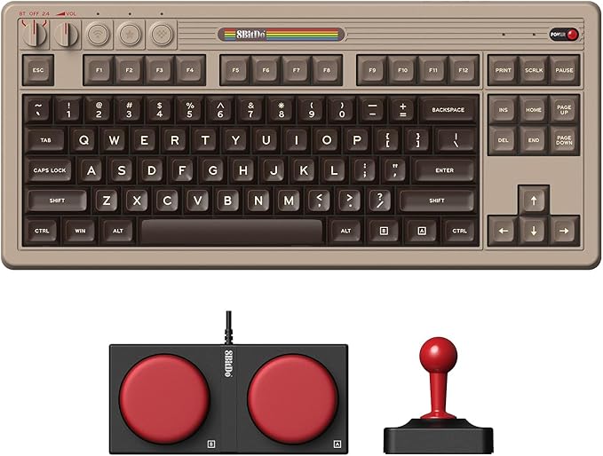 8Bitdo 87 Keys Retro Mechanical Keyboard Bluetooth/2.4G/USB-C Hot Swappable Gaming Keyboard with Dual Super Programmable Buttons and Super Stick Volume knob for Windows and Android - C64 Edition