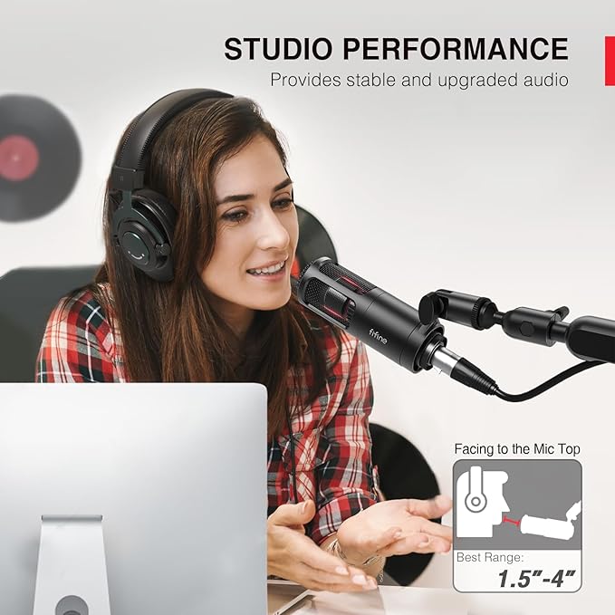 FIFINE XLR Dynamic Microphone Vocal Podcast Microphone with Cardioid Pattern Studio Metal Mic for Streaming Voice-Over Dubbing Video Recording Black-K669D