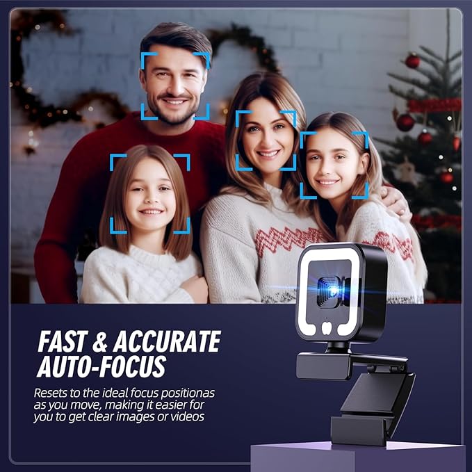 4K Webcam with Microphone and Fill Light HD Autofocus Computer Camera for Pc Laptop Desktop Video Calling Fine Workmanship