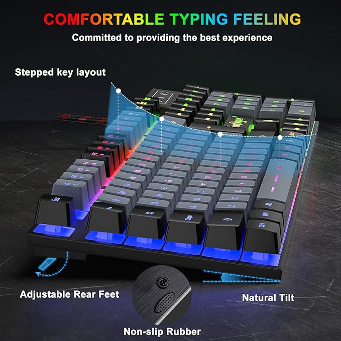 BlueFinger RGB Gaming Keyboard and Backlit Mouse Combo USB Wired LED Gaming Set for Laptop PC Computer Game and Work(Black &amp Gray)