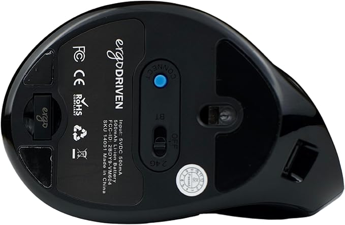 Ergodriven Om Vertical Ergonomic Mouse | Wireless: Bluetooth &amp 2.4G | Rechargeable Optical 4 DPI Levels 5 Custom Buttons | for PC Mac Laptop Computer | Silent Click | Copy/Paste Function