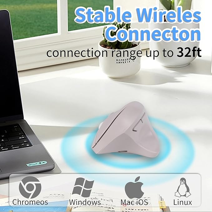 Wireless Silent Ergonomic Vertical Mouse - Dual Mode 2.4G/Bluetooth Rechargeable Type C Pain Relief for Office and Home Use Compatible with Laptop &amp PC (Gray)