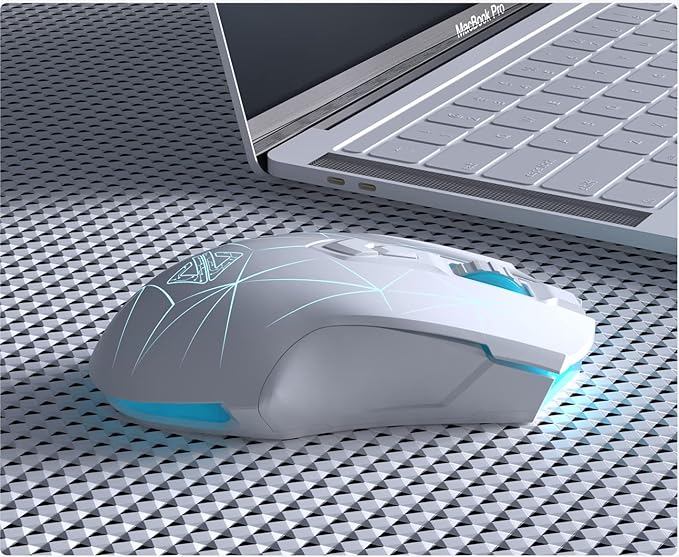 AJ52PRO Watcher 2.4G Wireless/ Bluetooth 5.0/ Wired Gaming Mouse 10000 DPI Programmable 7 Buttons Ergonomic LED Backlit USB Gamer Mice Computer Laptop PC for Windows Mac Linux OS Star White