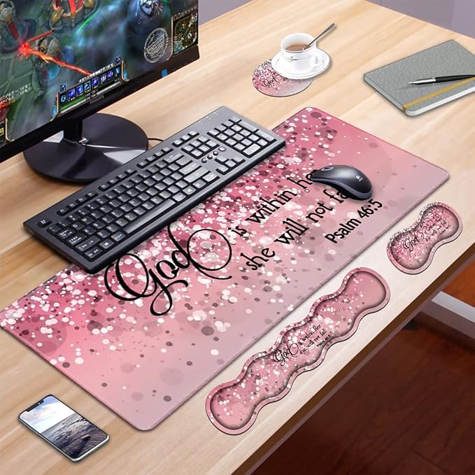 Ergonomic Keyboard Wrist Rest &amp Mouse Pad Wrist Rest SetLarge XXL Gaming Desk Mat 31.5x 11.8Memory Foam Easy Typing Pain ReliefMultifunctional Desk Mat for Office &amp HomeBible Verses Psa