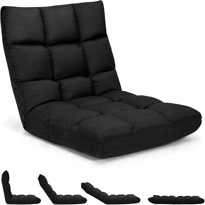 ERGOMASTER Video Gaming Floor Chair with Adjustable 14-Position Memory Foam Folding Floor Sofa Chair Lounger Folding Sleeper Bed Couch Recliner Lazy Lounger for TV Reading Relaxing Black