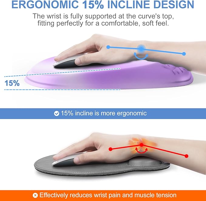 Mouse Pad with Wrist Rest Comfortable Memory Foam Wrist Rest for Computer Keyboard Ergonomic Mouse Pad Set for Easy Typing &amp Pain Relief - Gradient Purple