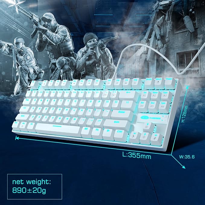 MageGee Mechanical Gaming Keyboard with Blue Switch Compact 87 Keys Wired Computer Keyboard for Windows Laptop PC Gamer LED Ice Blue Backlit White