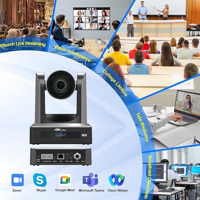 PTZ Camera 4K 20X Optical Zoom NDI 60fps HDMI USB3.0 SDI LAN POE AI Auto Tracking PTZ Camera New Gen for Church Worship Live Streaming Business Conference Events Education with YouTube Zoom