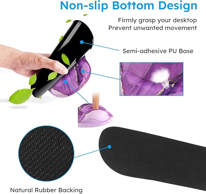 iCasso Purple Ergonomic Large Mouse Pad with Wrist Support 4in1 XXL Desk Mat Set- Keyboard Wrist Rest + Mouse Wrist Rest + Coaster Marble Style Desk Pad Mousepad