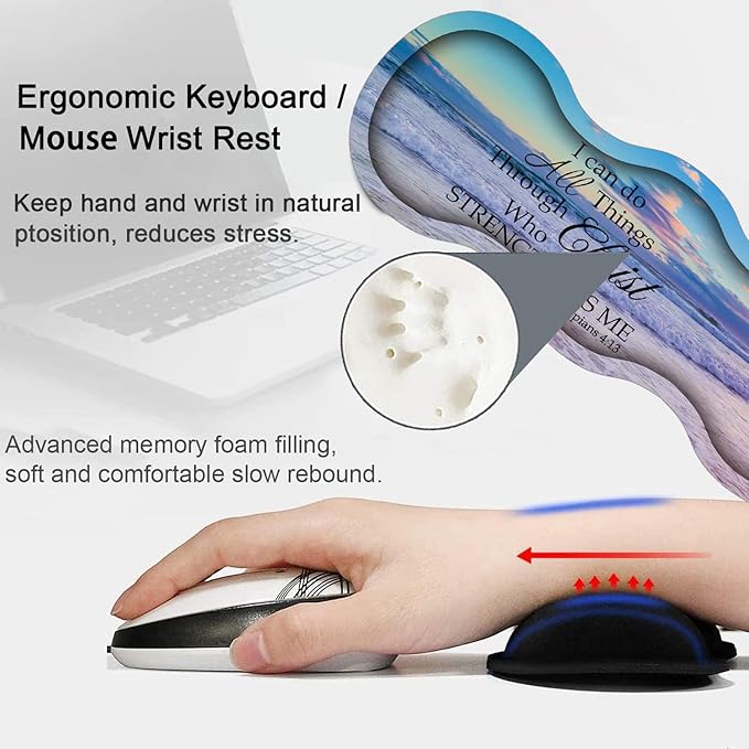 Large Gaming Mouse Pad Keyboard Wrist Rest pad + Mouse Wrist pad + Coaster Set Extended Waterproof Non-Slip Table mat Suitable for Home Office Learning Games - Philippians 4-13