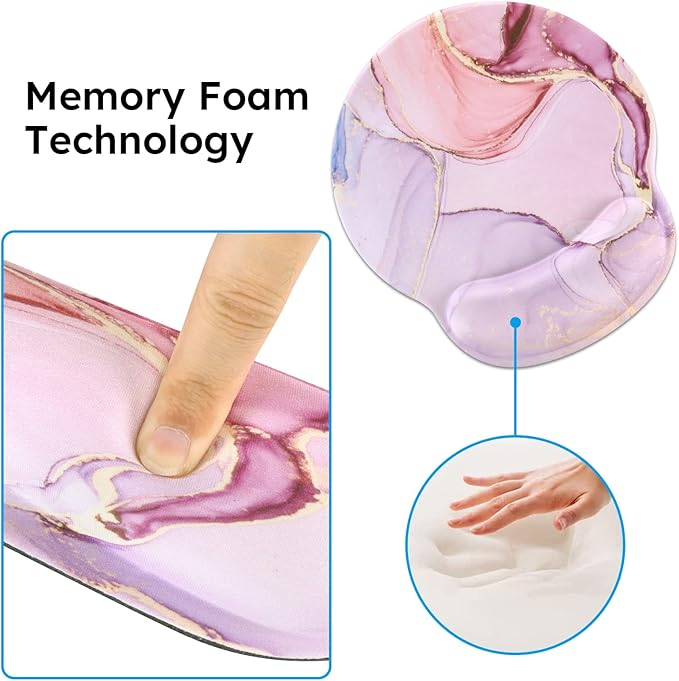 iCasso Desk Mat Gaming Mouse Pad Wrist Support Set4in1 XXL Large Mousepad + Keyboard Wrist Rest+Mouse Wrist Rest+Coaster Set with Ergonomic Design for Home Office Table Computer-Glitter Marble
