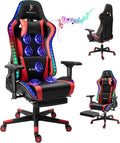 Massaging Gaming Chair with Footrest Video Gaming Chair with LED Light and Speaker Ergonomic Gaming Chair with Headrest and Lumbar Pillow Racing Gaming Chair for Adults.Red