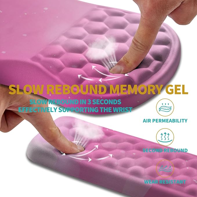Hokafenle 2 in 1 Ergonomic Mouse Pad Wrist Support &amp Wrist Rest for Computer Keyboard Set with Relieve Carpal Tunnel Pain Massage Bulge and Full Memory Gel Design (2In1 Set Sweet Pink)