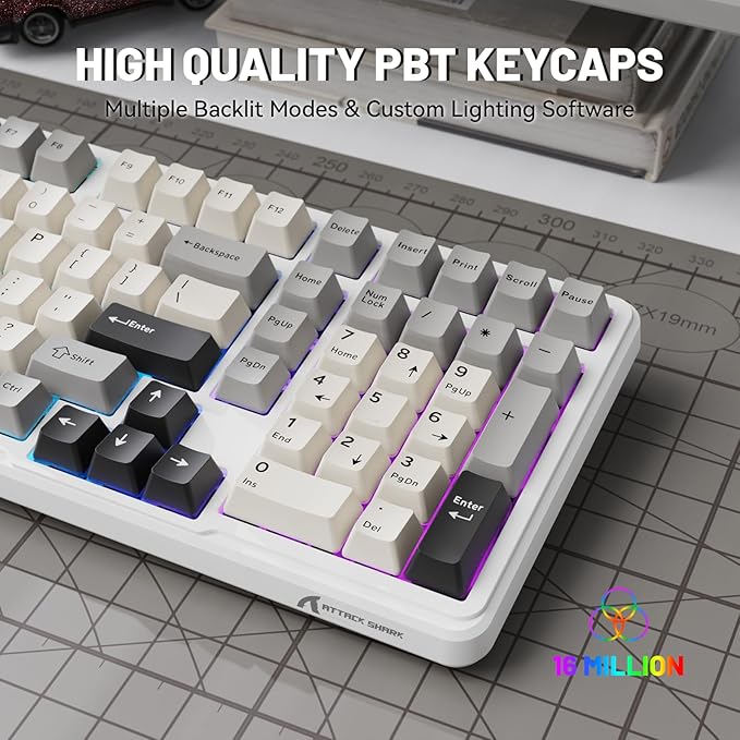 MAMBASNAKE Attack Shark X98 Wireless Mechanical Keyboard with NumpadGasket Mount Hot-Swap Pre-lubed Linear SwitchBT 5.0/2.4G/WiredRGB Backlit Computer Gaming Keyboards for PC/Tablet/PS5/Xbox-White