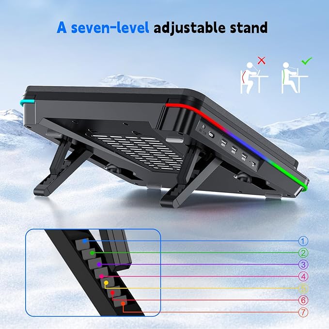 GT600 RGB Laptop Cooling Pad Equipped with Gigantic Turbo-Fan（5.5inch Diameter）Sealed Foam for Rapid Cooling Gaming Laptop14.1-19.3 inch Laptop Cooler with 3-Port USB HubDust Filter